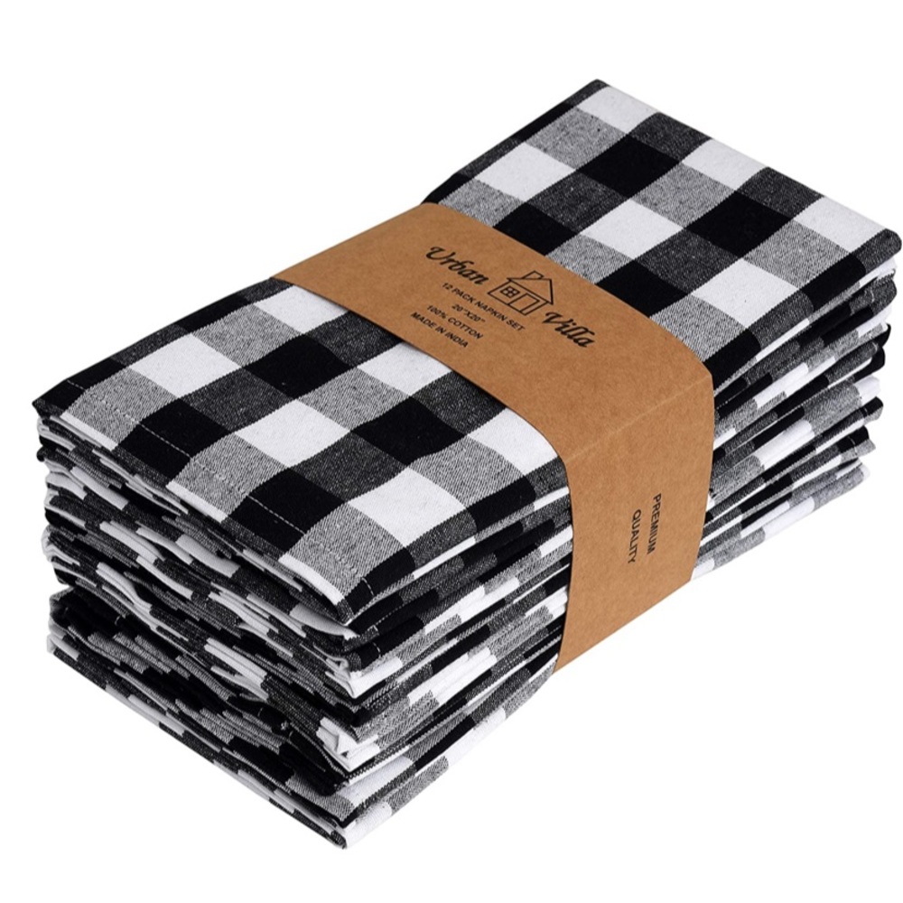 Dinner Napkins Premium Quality,100% Cotton, Set of 12, Size 20X20 Inch Plaids